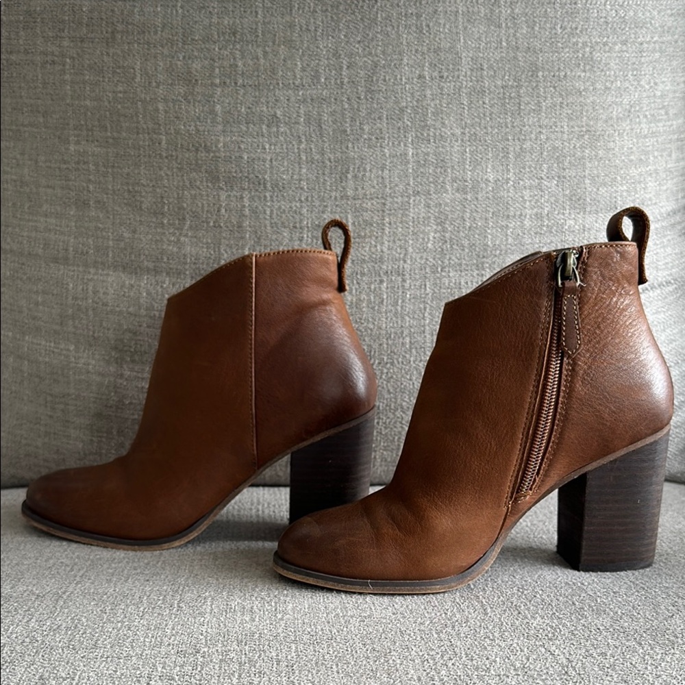 BP Brown Leather Ankle Booties with Sleek Design
